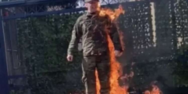 A US airman has died after setting himself on fire