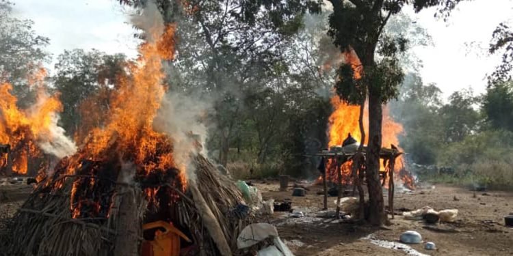 Kaduna residents are terrified as troops burn the encampment of herders and search for bandits.