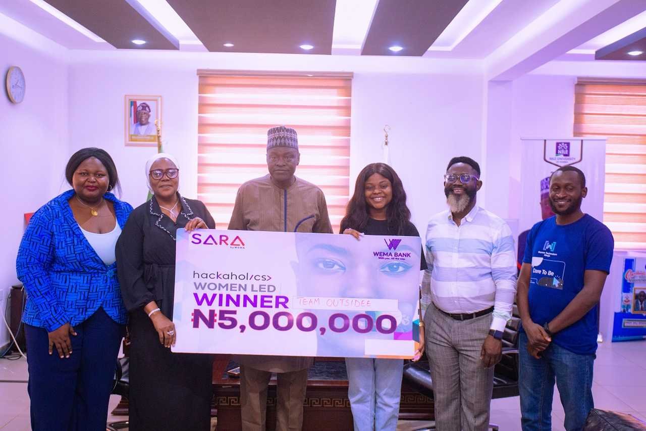 Mrs. Binta Gali Agbonika (Manager, Collective Lab, Nile), Dr. Modupe Fausat Aleshinloye (Dean, Student Services, Nile), Prof. Dilli Dogo (Vice-Chancellor, Nile), Ms. Tochukwu Ifeanyi (Founder, Outsidee/ Software Engineering Student, Nile), Mr. Gerald Osugo (Chief Marketing Officer, Nile), Dr. Umar Ibrahim (Officer, Collective Lab/Software Engineering Lecturer, Nile)